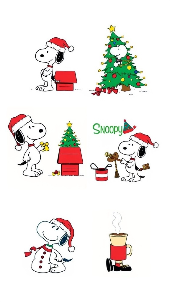 A collection of cute Snoopy Christmas wallpapers showcasing festive scenes with Snoopy and friends.